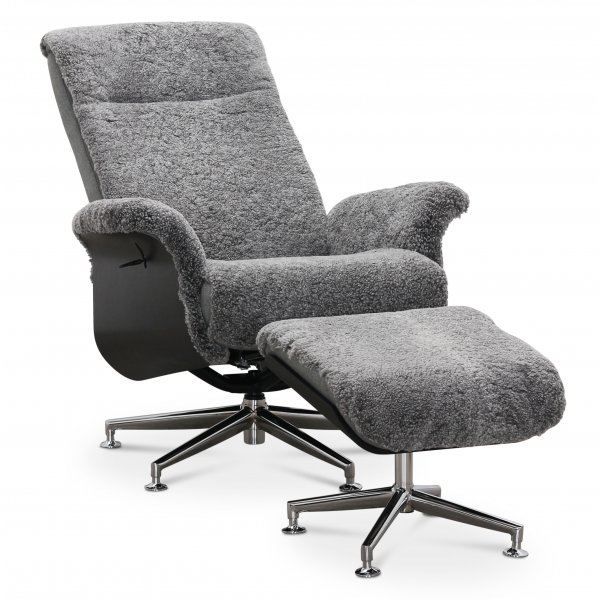 Nojatuoli jalkarahilla, aitoa lampaannahkaa, musta/grafiitinharmaa - Ulla Nojatuoli jalkarahilla, aitoa lampaannahkaa, musta/grafiitinharmaa - Ulla