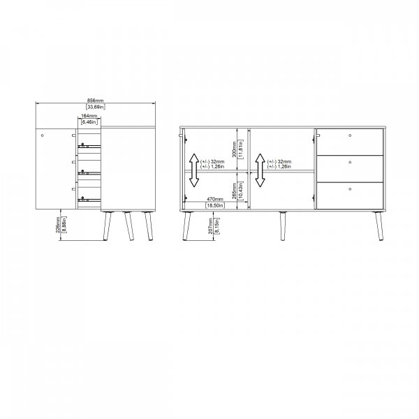 Senkki Bodo | 2 ovea ja 3 laatikkoa | Valkoinen
