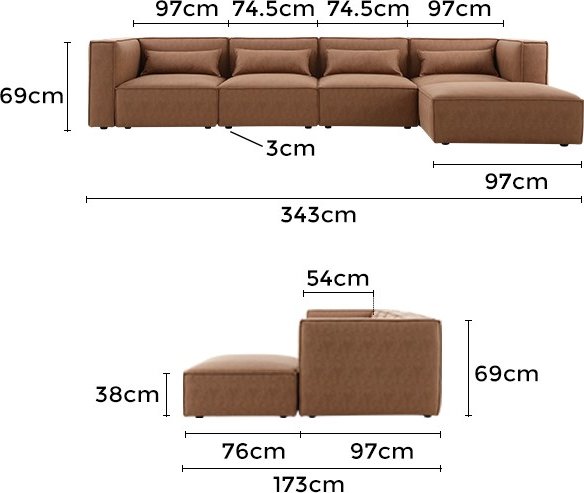 Nees modulaarinen sohva konjakinvärisenä yhdistelmänä 2 Nees modulaarinen sohva konjakinvärisenä yhdistelmänä 2