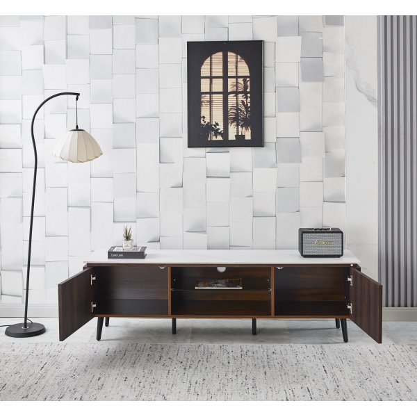 Salvador TV-taso säilytystilalla 160 cm pitkä - Marmori / tummanruskea Salvador TV-taso säilytystilalla 160 cm pitkä - Marmori / tummanruskea