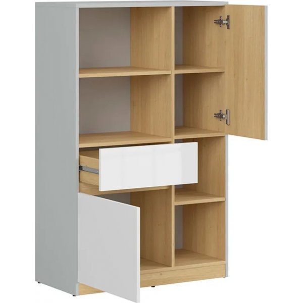 Nandu kirjahylly - harmaa/tammi/valkoinen