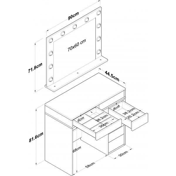 Bijou peilipöytä 15 - 90 x 44,5 cm - Valkoinen Bijou peilipöytä 15 - 90 x 44,5 cm - Valkoinen