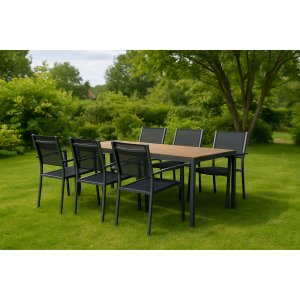 Ruokailuryhmä: 6 tuolia ja ruokapöytä 205 x 90 cm musta/luonnonvärinen - Copacabana Ruokailuryhmä: 6 tuolia ja ruokapöytä 205 x 90 cm musta/luonnonvärinen - Copacabana