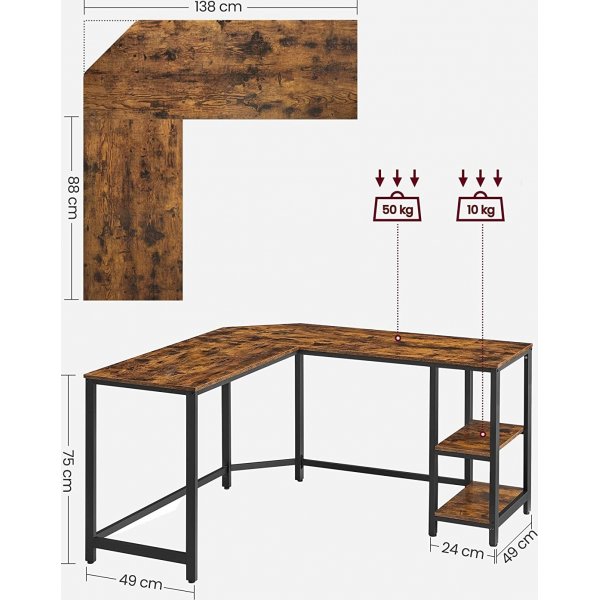 Rami kulmapöytä 138/138 x 49 cm - Ruskea/musta Rami kulmapöytä 138/138 x 49 cm - Ruskea/musta