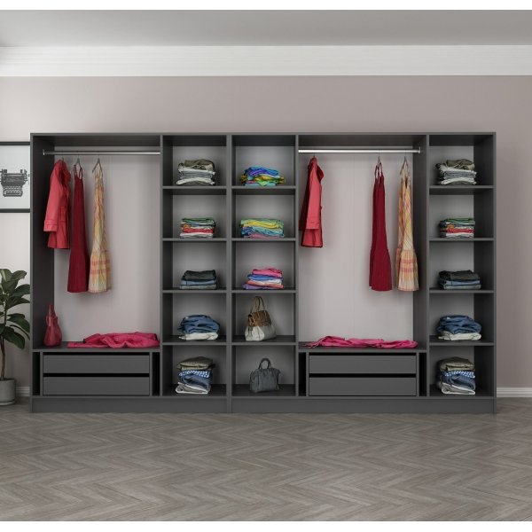 Cikani vaatekaappi 315x52x210 cm, variantti B - antrasiitti Cikani vaatekaappi 315x52x210 cm, variantti B - antrasiitti