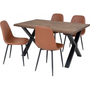 Toulon-ruokailuryhmä, jossa on 4 Stockholm-ruokailutuolia vaaleanruskeaa keinonahkaa + 4.00 x Tuolin tyyny Toulon-ruokailuryhmä, jossa on 4 Stockholm-ruokailutuolia vaaleanruskeaa keinonahkaa + 4.00 x Tuolin tyyny