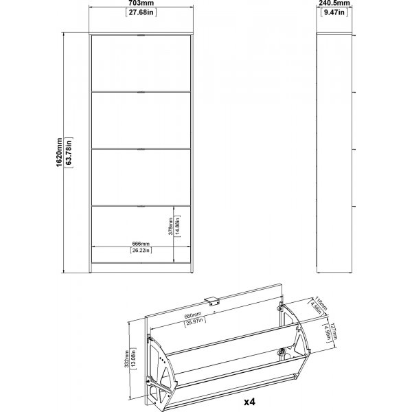 Kengät syvä kenkäkaappi, jossa 4 lokeroa - musta Kengät syvä kenkäkaappi, jossa 4 lokeroa - musta