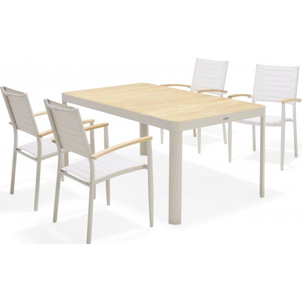 Portals ruokailuryhmä 5 - Valkoinen/tiikki Portals ruokailuryhmä 5 - Valkoinen/tiikki