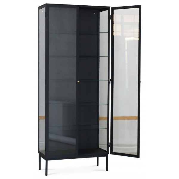 Revel lasikaappi 200x80 cm - Musta / kirkas lasi + Huonekalujen tahranpoistoaine