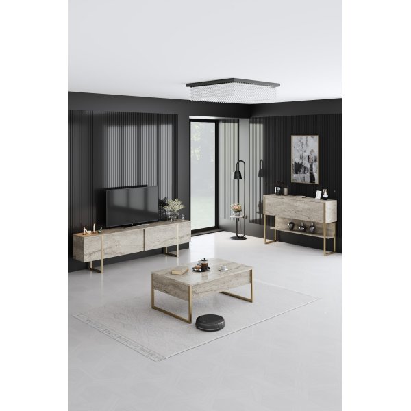 Lux-kohopöytä 120 x 30 cm - Travertiini/kulta Lux-kohopöytä 120 x 30 cm - Travertiini/kulta