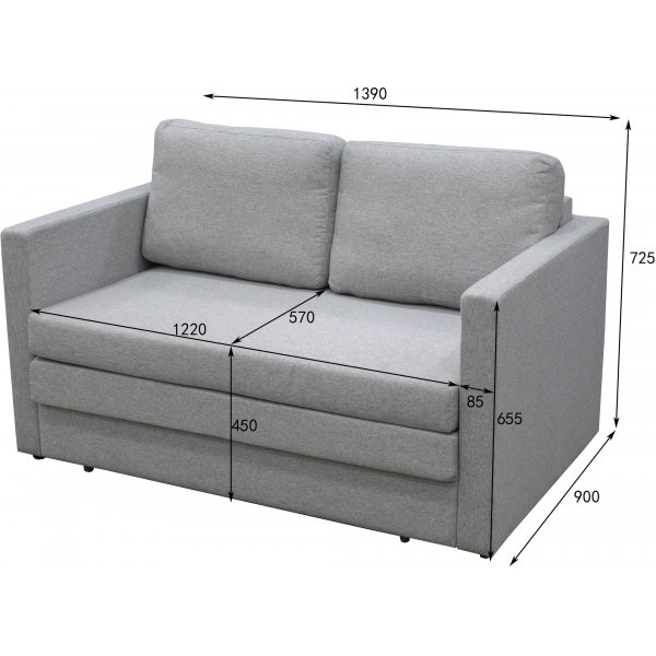 Vuodesohva 2:lle, harmaa + Huonekalujen tekstiilien puhdistus