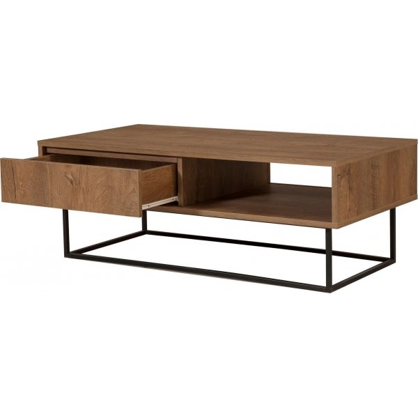 Sohvap�yt� Dale laatikolla, p�hkin�puu / musta - 120x60 cm + Huonekalujen jalat