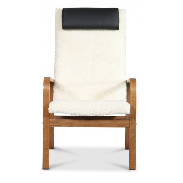 Fushion-nojatuoli lampaannahkaa Scandinavian Moonlight - Ruskeaksi petsattu tammi + Huonekalujen tekstiilien hoito