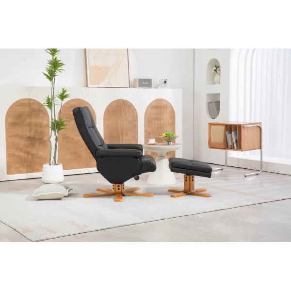 Duva lepotuoli rahiolla mustaa PU:ta ja ruskeat jalat Duva lepotuoli rahiolla mustaa PU:ta ja ruskeat jalat