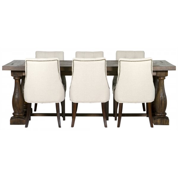 Ruokailuryhmä: Lamier-ruokapöytä - ruskea + 6 kpl Tuva europa ver II -tuolia + 4.00 x Huonekalujen jalat Ruokailuryhmä: Lamier-ruokapöytä - ruskea + 6 kpl Tuva europa ver II -tuolia + 4.00 x Huonekalujen jalat