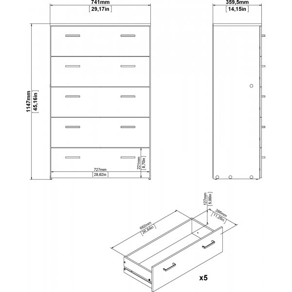 Tilava lipasto 5 laatikolla - Valkoinen Tilava lipasto 5 laatikolla - Valkoinen