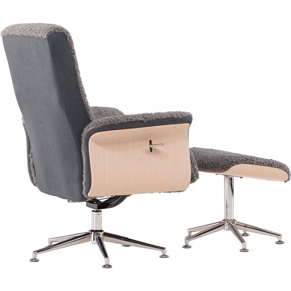 Nojatuoli jalkarahilla - Harmaa lampaannahkajljitelm/valkoiseksi maalattu tammi + Huonekalujen tekstiilien puhdistus