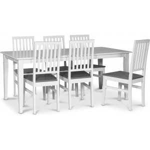 Sandhamn elintarvikeryhmä; 180x95 cm pöytä ja 6 Fårö ruokatuolia + 6.00 x Lautasliinarenkaat Sandhamn elintarvikeryhmä; 180x95 cm pöytä ja 6 Fårö ruokatuolia + 6.00 x Lautasliinarenkaat