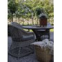 Outdoor ryhm Marbella: Scottsdale pyre ruskea ruokapyt 112 cm sislten 4 Marbella-nojatuolia harmaasta keinorottinkista