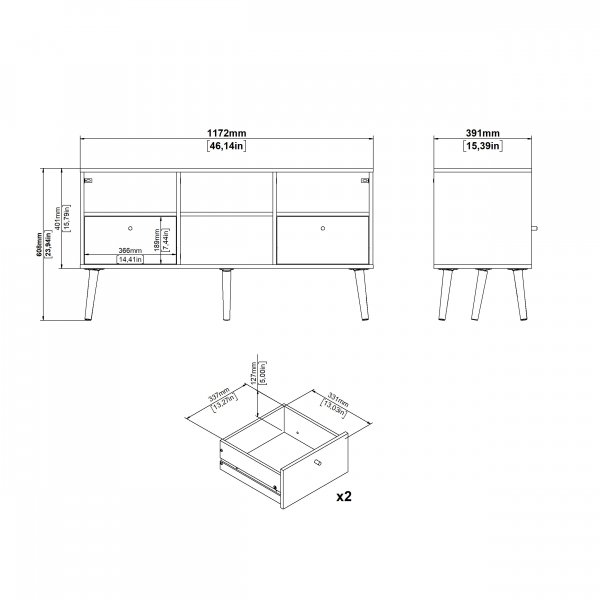 Bodo TV-kaappi, jossa 2 laatikkoa - Valkoinen