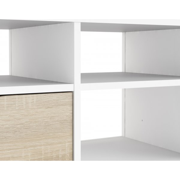 Oslon mediapenkki, jossa 2 laatikkoa ja 4 avointa lokeroa - Valkoinen/tammi Oslon mediapenkki, jossa 2 laatikkoa ja 4 avointa lokeroa - Valkoinen/tammi