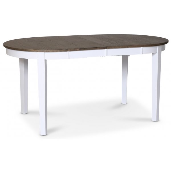 Skagen elintarvikeryhmä; ruokapöytä 160/210x90 cm - Valkoinen/ruskea öljytty tammi ja 4 Fårö-tuolia PU-istuimella Skagen elintarvikeryhmä; ruokapöytä 160/210x90 cm - Valkoinen/ruskea öljytty tammi ja 4 Fårö-tuolia PU-istuimella