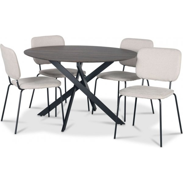 Hogrn ruokailuryhm 120 cm tumma puupyt + 4 Lokrume beige tuolia