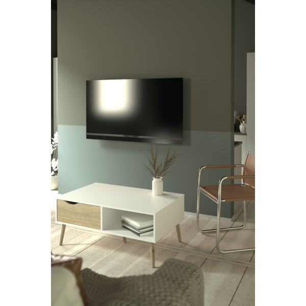 Oslo sohvapöytä 99 x 39 cm - Valkoinen/tammi Oslo sohvapöytä 99 x 39 cm - Valkoinen/tammi