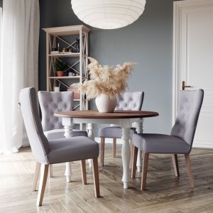 Victoria pyre valkoinen ruokapyt 120 cm ruskeaksi petsatulla kannella