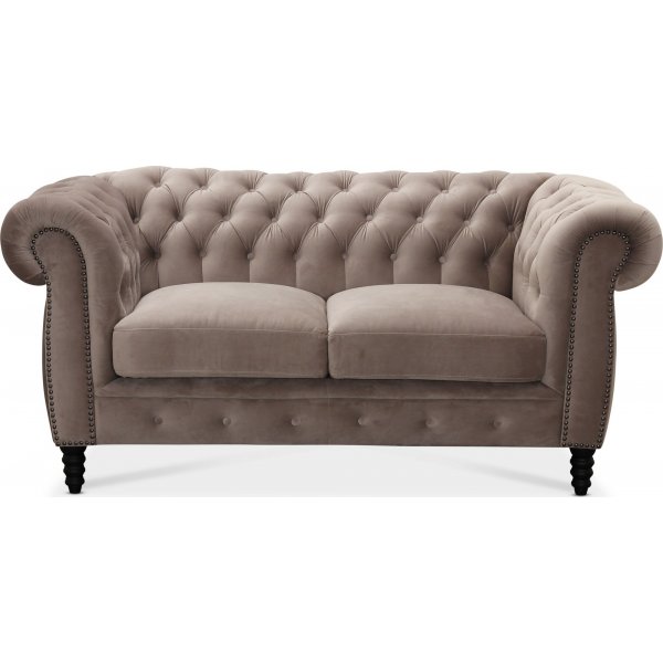 Kahden istuttava Chesterfield Cambridge -sohva - Vaaleanharmaa sametti