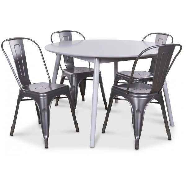 Gteborg ruokailuryhm, harmaa pyre pyt + 4kpl Industry-peltituolia - Harmaa / Metalli