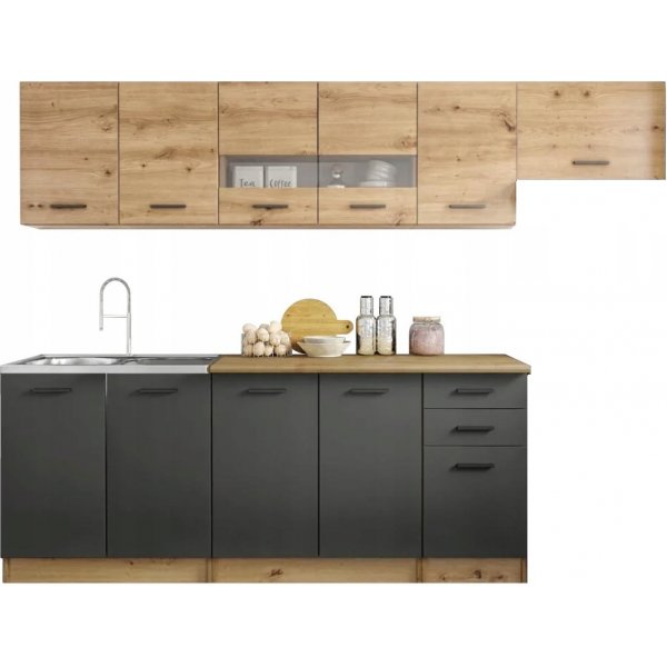 Perla tydellinen keitti 260 cm - Artisan tammi/matta tummanharmaa/wotan tammi