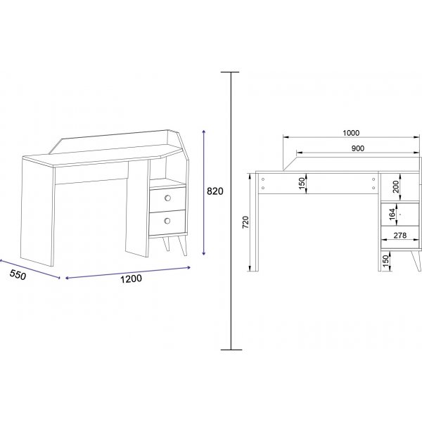 Seren kirjoituspyt 120 x 55 cm - mnty/musta