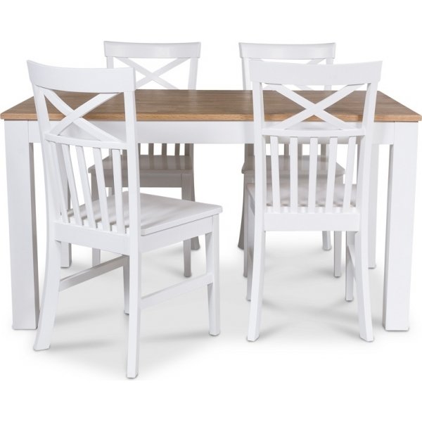 Dalars-ruokailuryhm, pyt 140 cm valkoinen/tammi + 4 kpl Mellby-tuolia