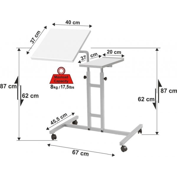 Glen kannettavan tietokoneen pöytä 67x45,5 cm - Valkoinen (pyörillä) Glen kannettavan tietokoneen pöytä 67x45,5 cm - Valkoinen (pyörillä)