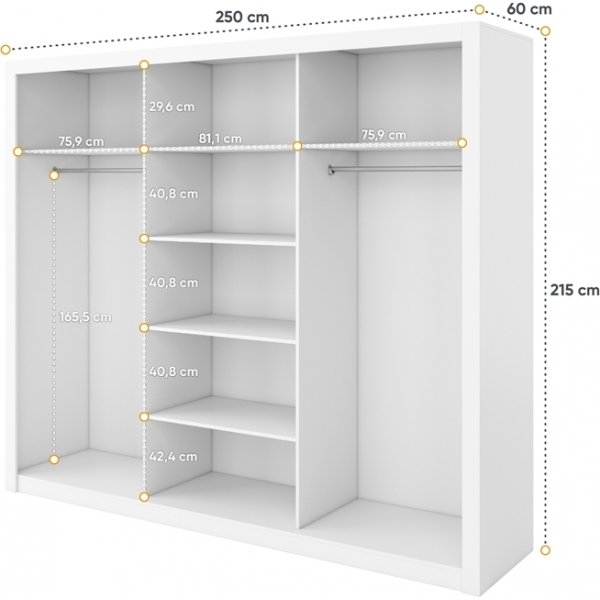 Einar harmaa vaatekaappi 250x215 cm Einar harmaa vaatekaappi 250x215 cm