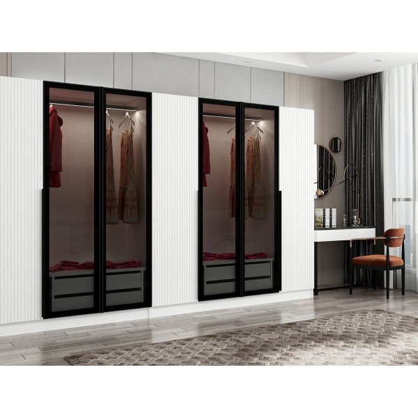 Cikani vaatekaappi peiliovilla, 315x52x210 cm - Valkoinen