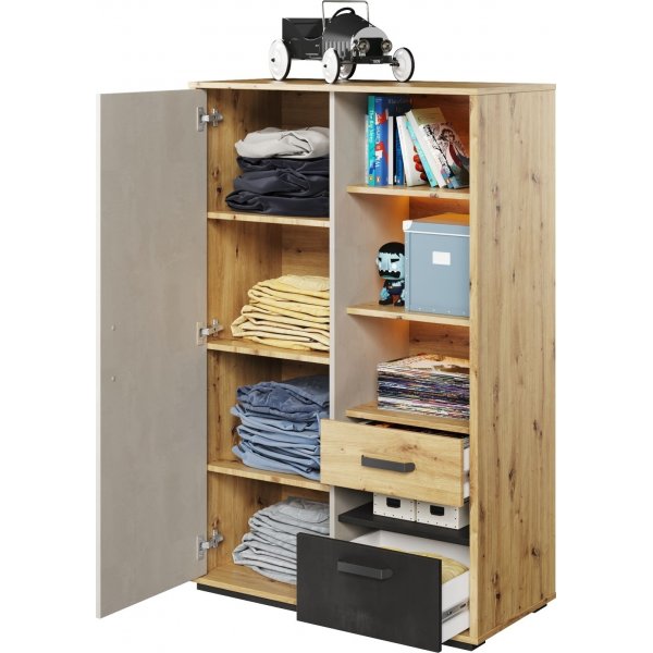 Qubic-kaappi 90 cm - Artisan tammi/harmaa/musta Qubic-kaappi 90 cm - Artisan tammi/harmaa/musta