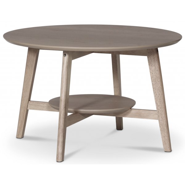 Bridge pyöreä sohvapöytä hyllyllä Ø80 cm - Whitewash Bridge pyöreä sohvapöytä hyllyllä Ø80 cm - Whitewash