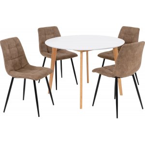 Vojenin ruokaryhmä - Ruskea/valkoinen + 3.00 x Huonekalujen jalat Vojenin ruokaryhmä - Ruskea/valkoinen + 3.00 x Huonekalujen jalat