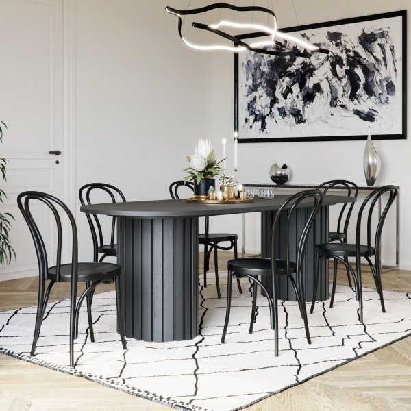 Ruokailuryhm PiPi soikea ruokapyt 240 cm sis. 6 taivutettua puutuolia No18 - Musta
