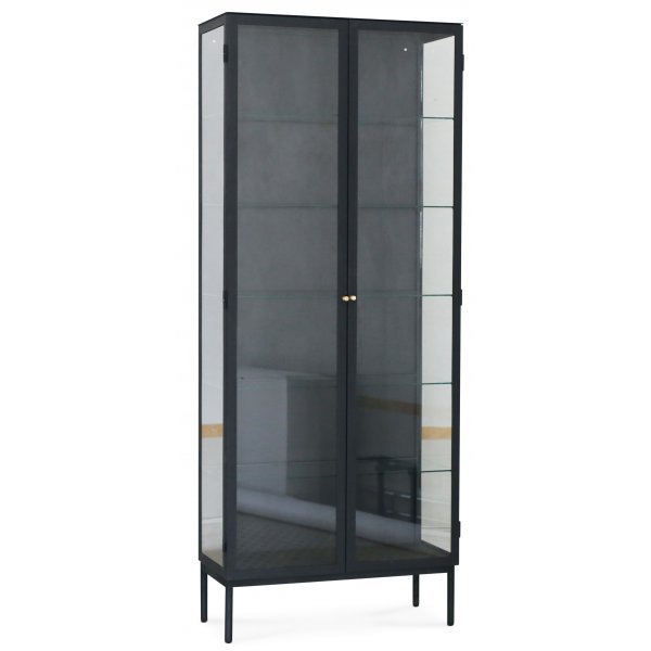 Revel lasikaappi 200x80 cm - Musta / kirkas lasi + Huonekalujen tahranpoistoaine