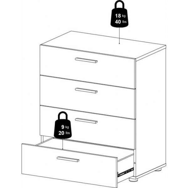 Pepe leveä lipasto 4 laatikolla - musta Pepe leveä lipasto 4 laatikolla - musta