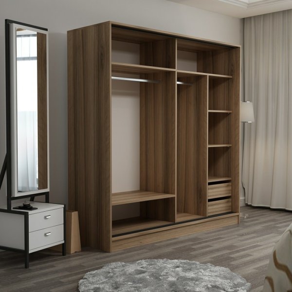 Kapusta vaatekaappi peiliovella, 220x52x210 cm - Ruskea/antrasiitti Kapusta vaatekaappi peiliovella, 220x52x210 cm - Ruskea/antrasiitti