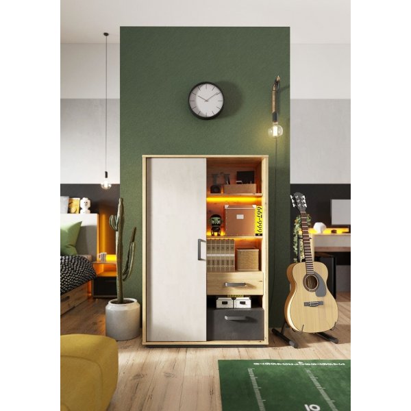 Qubic-kaappi 90 cm - Artisan tammi/harmaa/musta Qubic-kaappi 90 cm - Artisan tammi/harmaa/musta