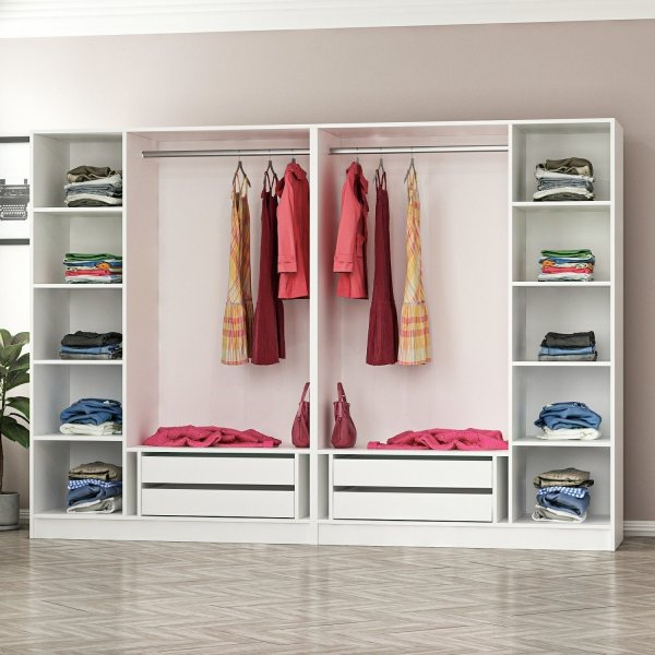 Cikani vaatekaappi 270x52x210 cm, variantti B - Valkoinen Cikani vaatekaappi 270x52x210 cm, variantti B - Valkoinen