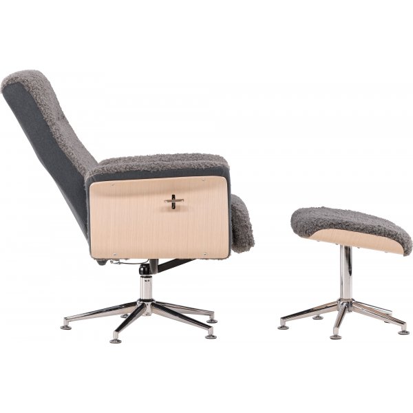 Nojatuoli jalkarahilla - Harmaa lampaannahkajljitelm/valkoiseksi maalattu tammi + Huonekalujen tekstiilien puhdistus