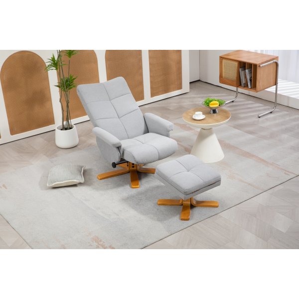 Duva sdettv nojatuoli, rahi ja silytystila - Harmaa kangas puisilla jaloilla