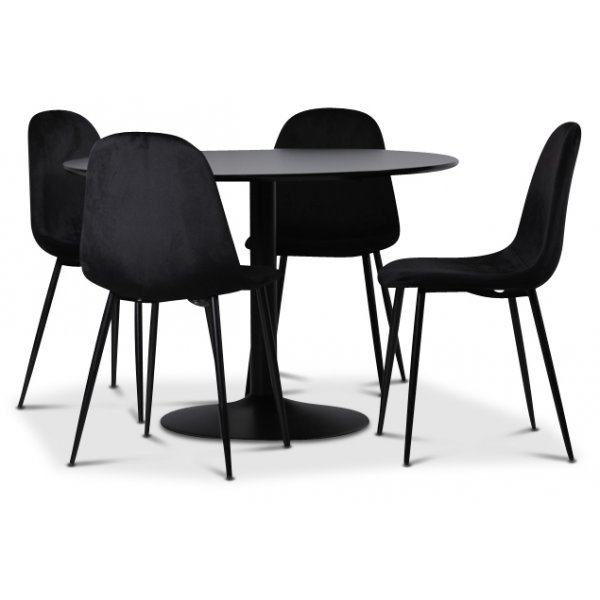 Seat-ruokailuryhm�, ruokap�yt� + 4kpl Carisma-samettituolia - Musta/Musta