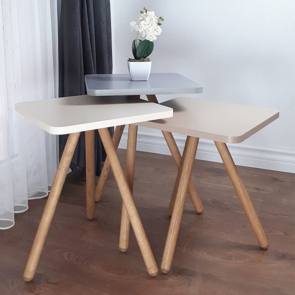 Kolminkertainen settipöytä 34 x 34 cm - Cappuccino/harmaa/kerma Kolminkertainen settipöytä 34 x 34 cm - Cappuccino/harmaa/kerma